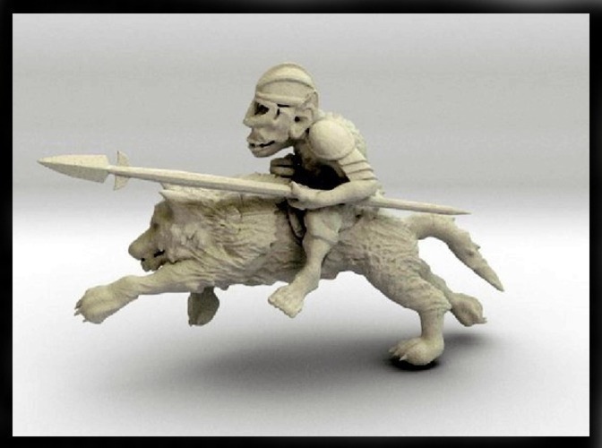 52mm Goblin Knight Charging on Giant Wolf 3D Print 104163