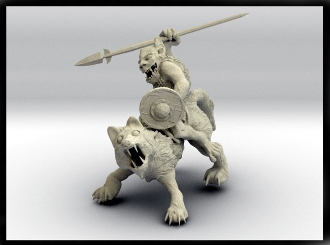 52mm Goblin Knight Charging on Giant Wolf 3D Print 104165