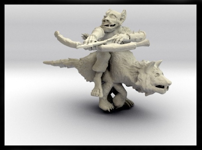 52mm Goblin Knight Charging on Giant Wolf 3D Print 104166