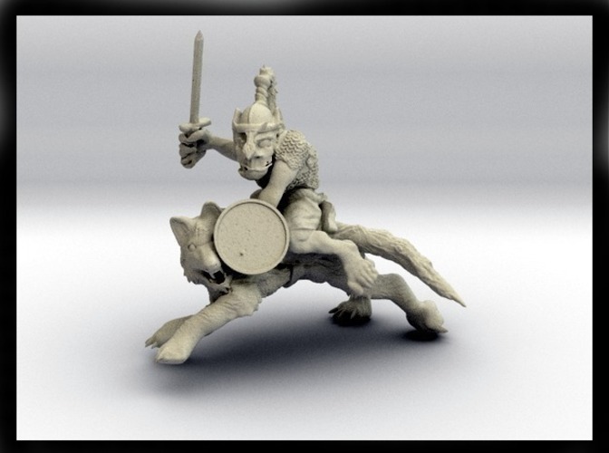 52mm Goblin Knight Charging on Giant Wolf 3D Print 104167