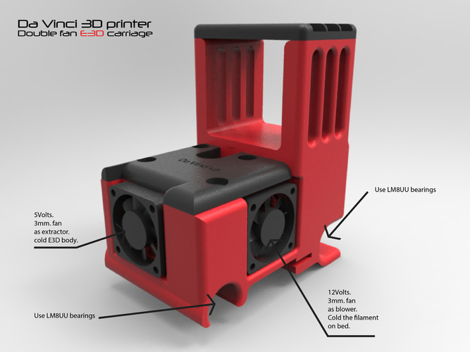 DaVinci E3D v6 dobuble fan carriage. 3D Print 108906