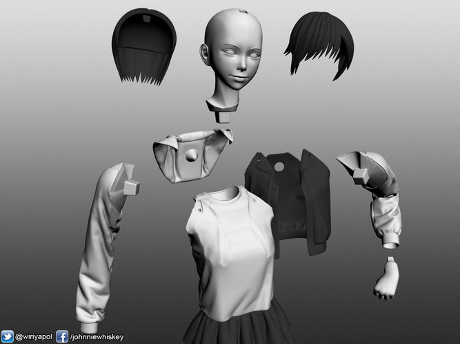 Karl the short hair girl in streetwear outfit 3D Print 120981