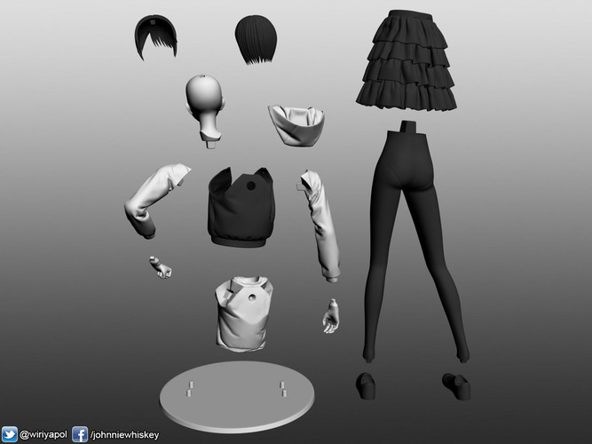 Karl the short hair girl in streetwear outfit 3D Print 120982