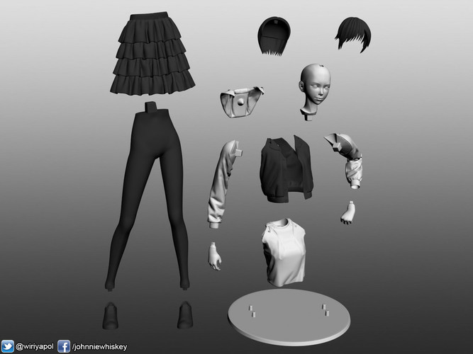 Karl the short hair girl in streetwear outfit 3D Print 120983