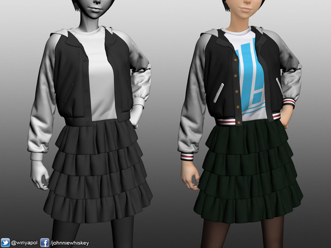 Karl the short hair girl in streetwear outfit 3D Print 120985