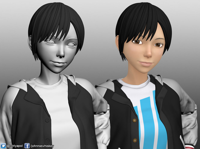 Karl the short hair girl in streetwear outfit 3D Print 120987