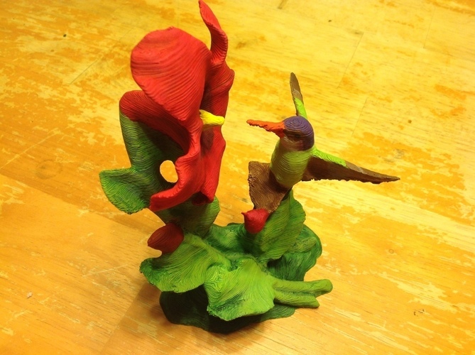 The Hummingbird & Hibiscus w/Supports-REMIX 3D Print 121913