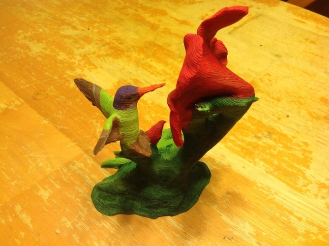 The Hummingbird & Hibiscus w/Supports-REMIX 3D Print 121914
