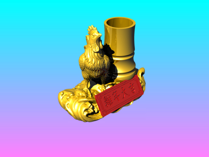 Chinese elements of the Golden Rooster pen​ holder 3D Print 125091