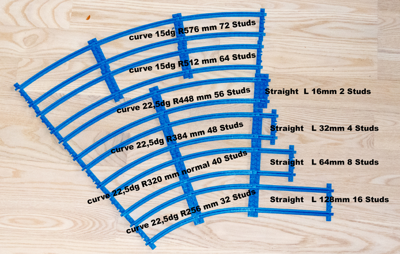 Lego Track, Curve and Straight in various sizes.  3D Print 128015