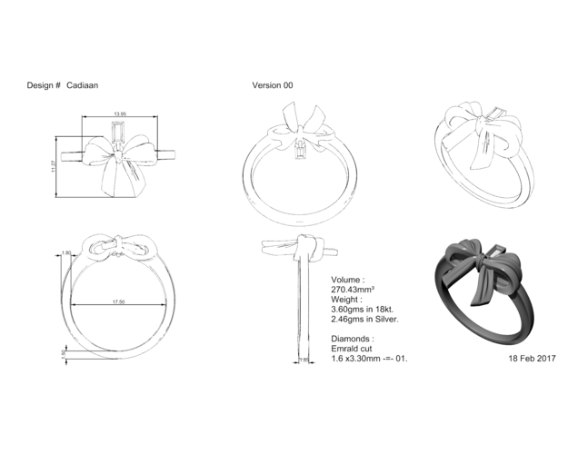 Bow Ring _Ribbon 3D Print 130396