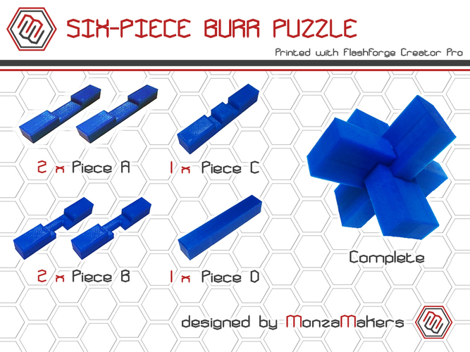 Six-piece Burr Puzzle 3D Print 131799