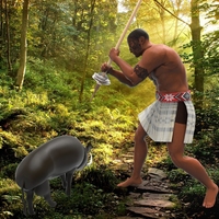 Maori Warrior Hunter and Warthog - Thumbnail 2