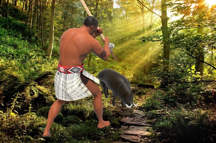 Maori Warrior Hunter and Warthog 3D Print 132512