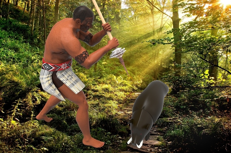 Maori Warrior Hunter and Warthog 3D Print 132513