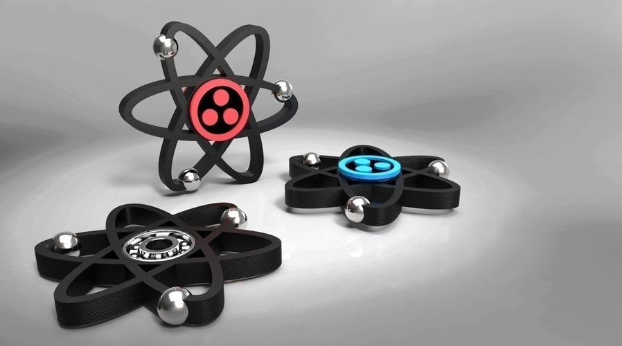 3D Printed Atom Fidget Spinner Toy - Hand Spin Focus by 