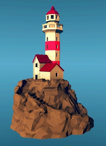 Lighthouse on a rock, low-poly edition 3D Print 136322