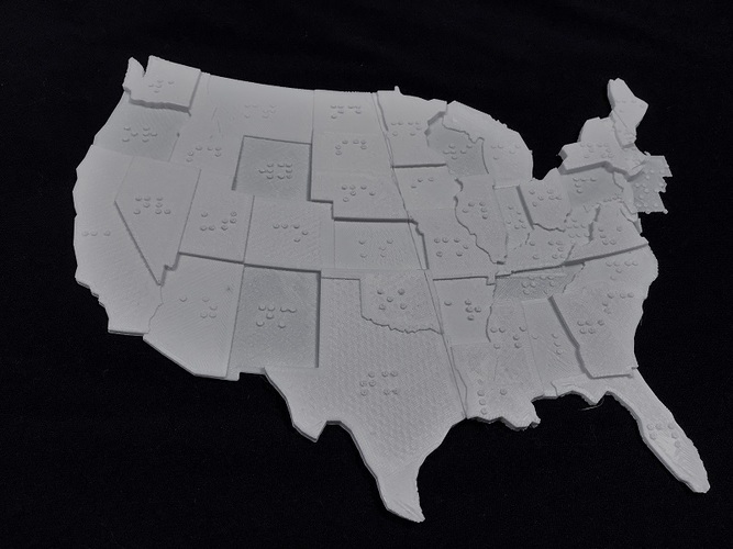 USA Braille Map: Feel The World 3D Print 142985