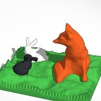 fox watching two bunnies - Thumbnail 1