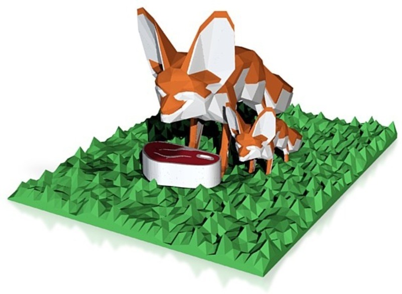 2 fennec foxes enjoying a steak in zoo