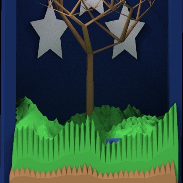 night in the mountains with great tree and lake