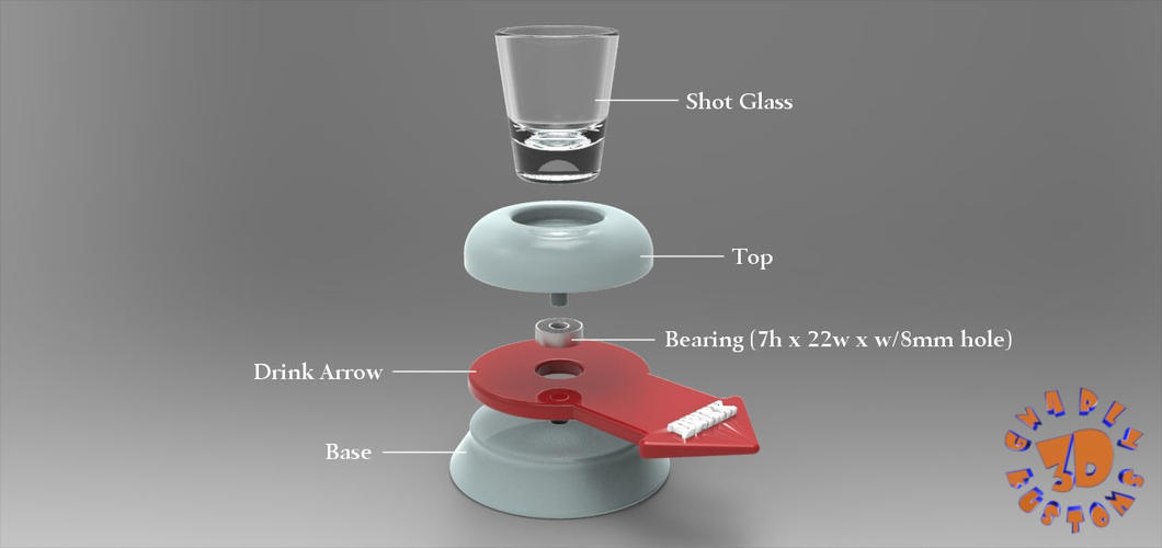 3D Printed The Shot Glass Drinking Game Spinner by Gnarly 3D Kustoms