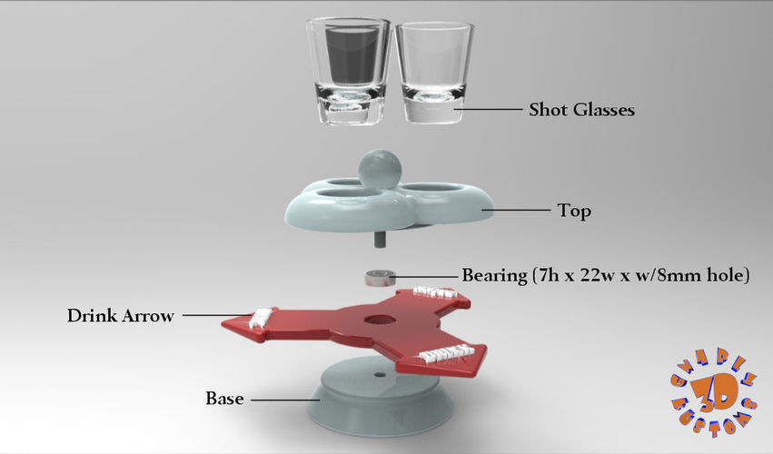 The 3 Shot Glass Drinking Game Multi Player Spinner 3D Print 150088