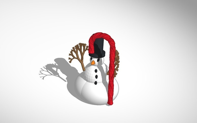 More printable snowman with tophat and candy cane 3D Print 15109