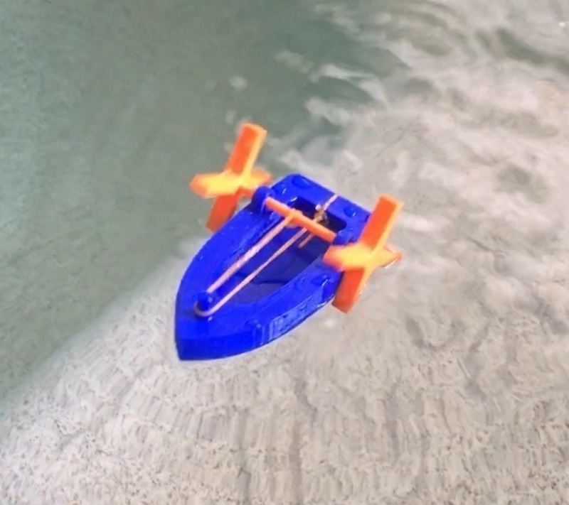 Rubber band powered boat