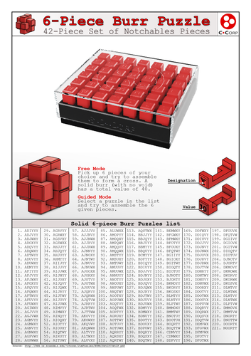 6-Piece Burr Puzzle - 42-Piece Set of Notchables Pieces 3D Print 154636