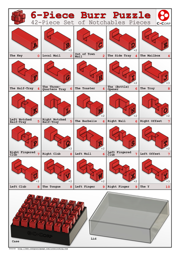 6-Piece Burr Puzzle - 42-Piece Set of Notchables Pieces 3D Print 154637