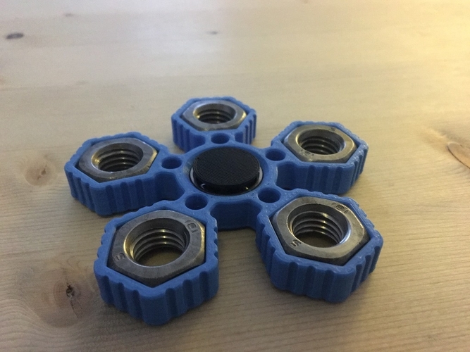  Fidget Hand Quintuple Spinner with 5xM14 hex nuts REMIX 3D Print 155956