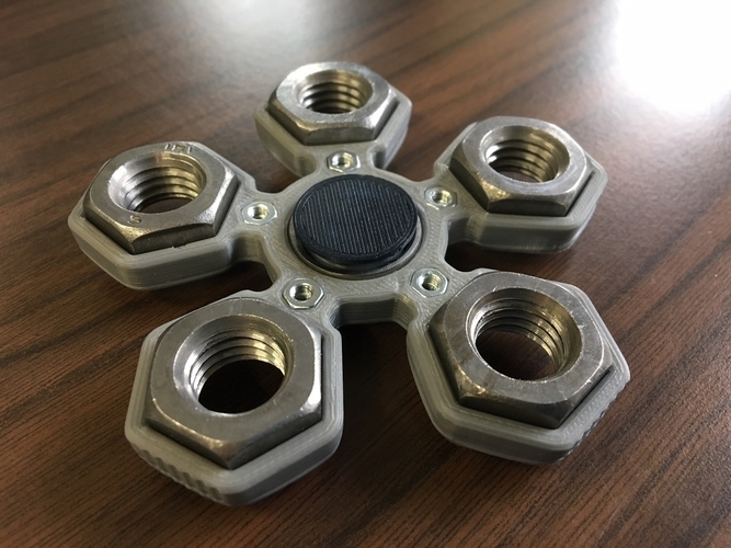 Fidget Hand Quintuple Spinner with 5xM14 hex nuts 3D Print 155964