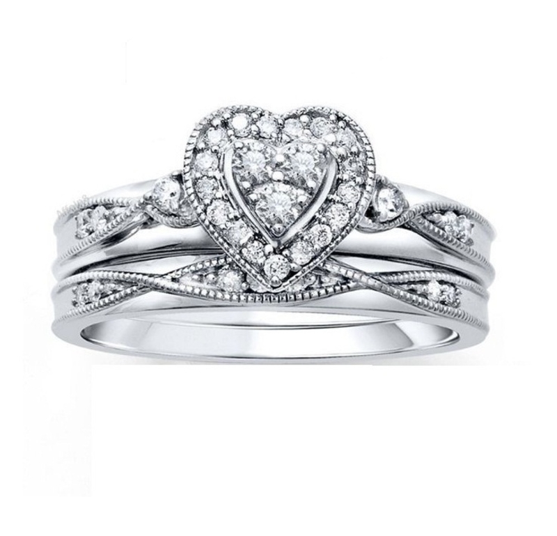 Heart Design Bridal Ring Set 3D CAD Model In STL Format