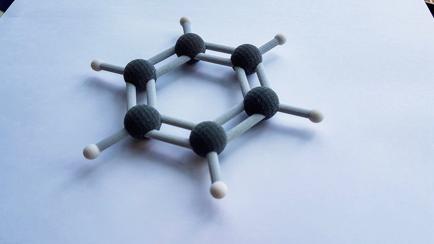 Benzene molecule ball-and-stick model 3D Print 158883