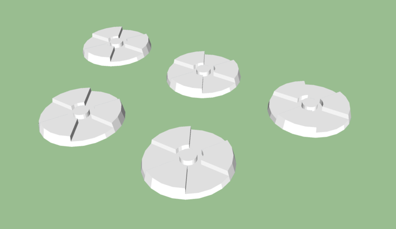 Set of (5) 25mm Fallout / Nuclear / Radioactive Bases