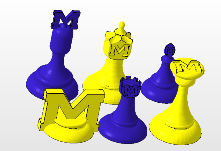 University of Michigan Chess Pieces 3D Print 177721