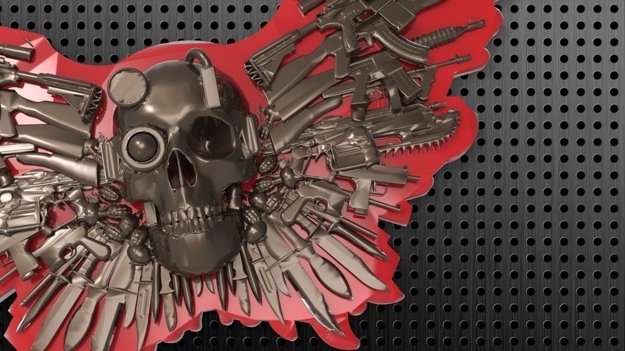 SKULL GUNS KNIVES BELT BUCKLE 3D Print 180447