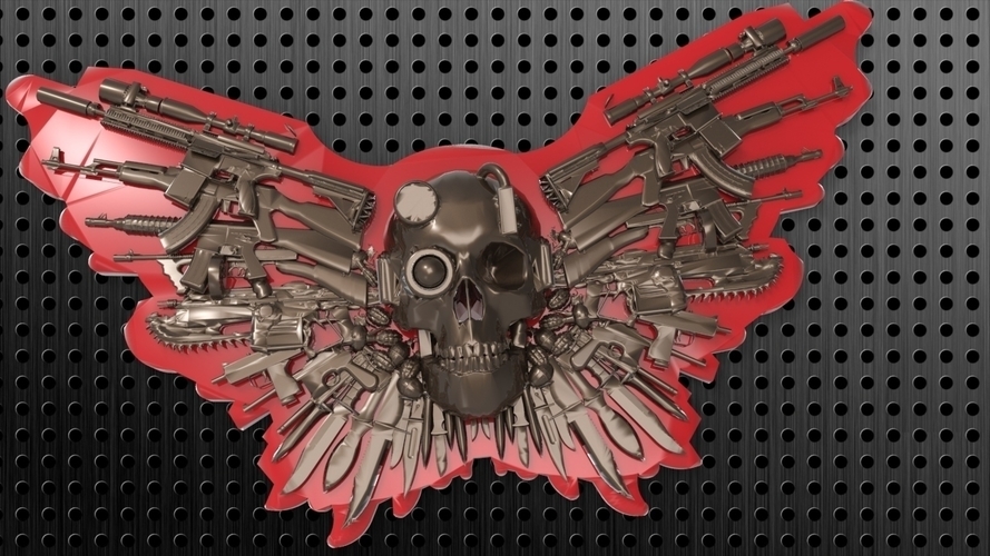 SKULL GUNS KNIVES BELT BUCKLE 3D Print 180450