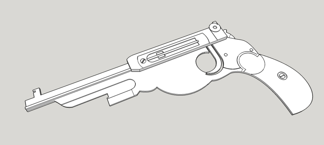 Jenga gun, 1894 Bergmann automatic pistol.