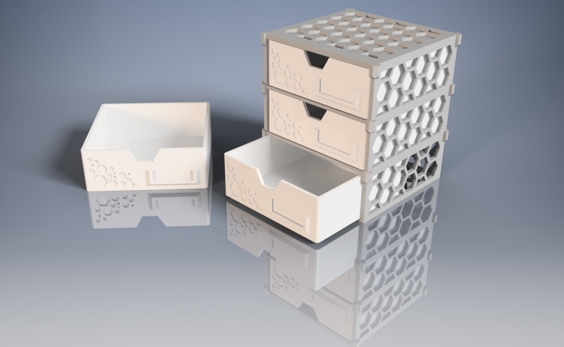 Modular Drawer-Box with hexagonal pattern 3D Print 194759