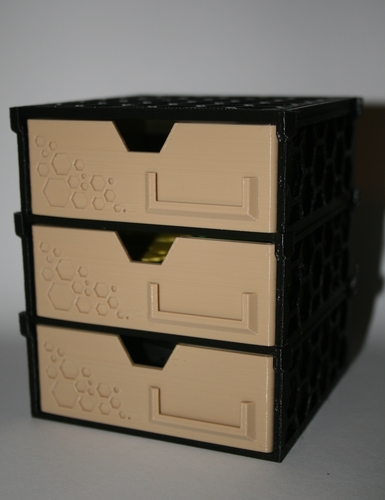 3D Printed Modular Drawer-Box with hexagonal pattern by Birdz Inc.