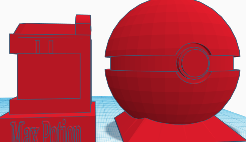 Pokemon Game-Pokeball and max potion on stands