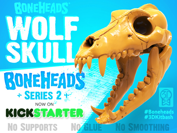 Medium Boneheads S1: Wolf Skull w/ Jaw - 3DKitbash.com 3D Printing 19977