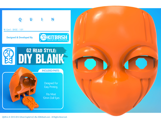 Quin G2 Head Style: DIY Blank Face - 3DKitbash.com 3D Print 19993