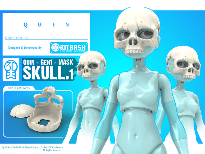 Quin G1: Skull Mask - 3DKitbash.com 3D Print 19999