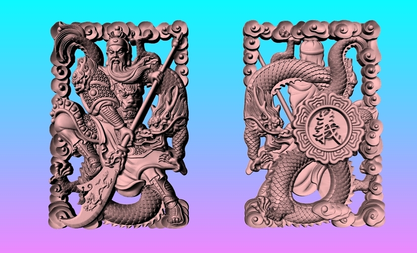 Classic jade series - Guan Gong hollow chart  3D Print 202667