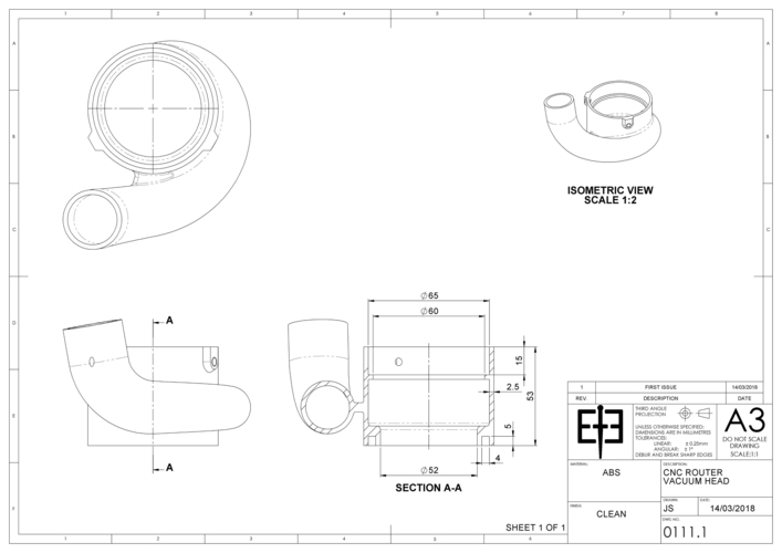 Compact CNC Router Dust Extractor Head 3D Print 207289