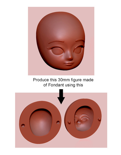 Anime Head_Fondant Molder_30mm 3D Print 21070