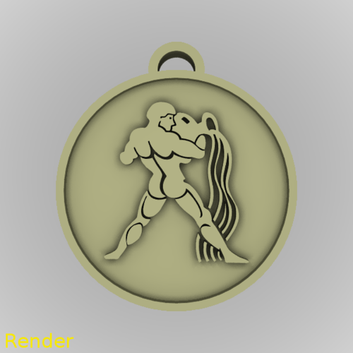 Aquarius Zodiac Medallion Pendant 3D Print 213365
